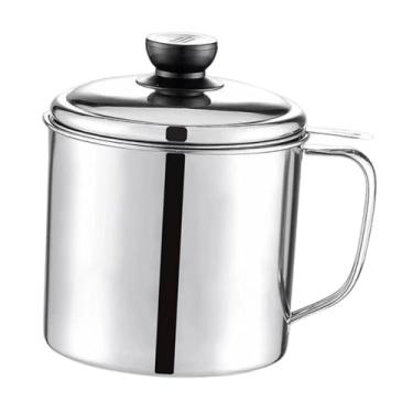 Imagem de Ioensy Pote coador de óleo de aço inoxidável 304 com filtro de malha fina, multiuso doméstico com tampa à prova de poeira, recipiente economizador de óleo, Alça Comum, Capacidade 1l