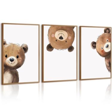 Imagem de Urso Berçário Decoração de Parede Pôster em Tela Infantil Bebê Menino Berçário Decoração de Parede Floresta Imagens de Animais Teddy Peeking Urso Impressão Linda Pintura Marrom Arte Neutro Quarto 40,6
