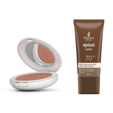 Imagem de Kit Protetor Solar Episol Color FPS 50 Pó Compacto Tom 4 Médio Escuro 10g e Episol Color Tom Médio Escuro T4 FPS 70 40ml