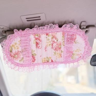 Imagem de Clipe organizador de viseira de sol de renda de pelúcia, estojo de armazenamento bonito com suporte de CD, bolsa de bolso multifuncional para cartões, universal para carro (1)