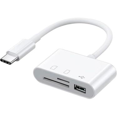 Imagem de Hub Tipo C 3 em 1 Adaptador USB 3.0 Leitor de Cartão de Memória OTG para SD TF Micro SD Compatível com Dispositivos Tipo C Branco Premium