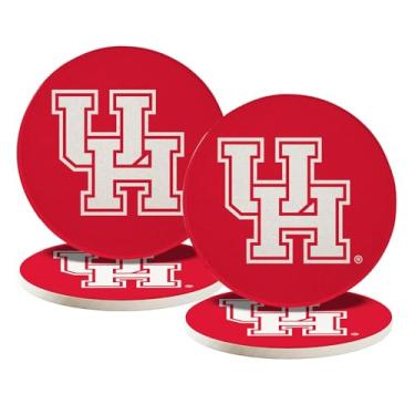 Imagem de Desert Cactus Porta-copos de cerâmica University of Houston Pacote com 4 Cougars UH porta-copos absorventes com suporte de cortiça (Design A)