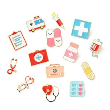 Imagem de KitBeads 20 pinos esmaltados de enfermeira médica, lista de verificação médica, estetoscópio, pílula, ambulância, broche, alfinetes, para roupas, bolsas, chapéus, acessórios de artesanato