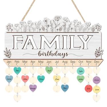 Imagem de KAlRNE Quadro de lembretes de aniversário de família, placa decorativa botânica rastreadora de aniversário, lembrete de aniversário com 100 etiquetas de madeira, placa de calendário faça você mesmo