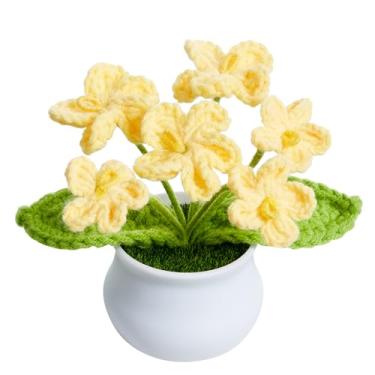 Imagem de NUKAYAI Flores de crochê, lindas plantas amarelas feitas à mão, presente para formatura, dia dos professores, aniversário, aniversário, Natal, decoração para painel de carro, acessórios de mesa de