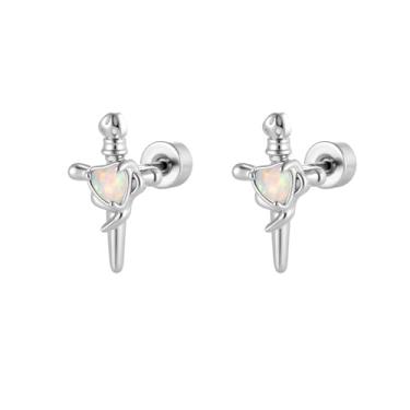 Imagem de Brincos de hélice de cartilagem de coração de amor para mulheres e homens de aço inoxidável delicado zircônia cúbica cristal opala coração faca de adaga tragus parafuso de costas planas minúsculos