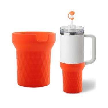 Imagem de TECFUN CarryNext Bota de silicone para Stanley Cup 1,134 g, capa preta para bota com acessórios Stanley H2.0 e Quencher Adventure Tumbler (laranja, 850 g)