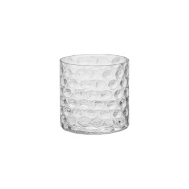 Imagem de Vaso cilíndrico de vidro decorativo de 15 cm de largura e 15 cm de altura com padrão circular ondulado, 20 cm de altura, transparente (1,5 x 15,2 cm)