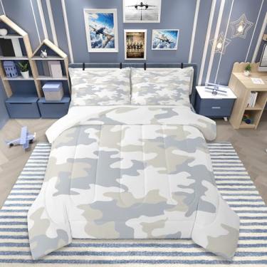 Imagem de Conjunto de edredom casal, branco, azul claro, marrom, bege, camuflagem, colorido, para decoração de quarto de crianças, meninos, meninas, esportes ao ar livre, edredom acolchoado de microfibra macia