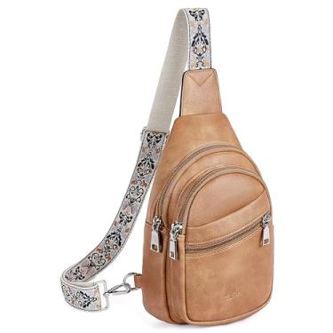 Imagem de Telena Bolsa tiracolo feminina de couro vegano, pochete feminina moderna com alça ajustável, 1 - marrom camelo, Small, Bolsa tiracolo