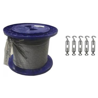 Imagem de Cabo De Aço Galvanizado 1/8 6x7 100m + 5 Esticadores 606 Kgf - Shoplon