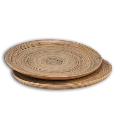 Imagem de LEXA Conjunto de bandejas redondas de bambu de 30,5 cm, 2 peças, pequenas bandejas de madeira feitas à mão para alimentos, otomano, mesa de café, cozinha, charcutaria ou decoração, preto