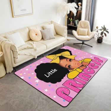 Imagem de Tapete infantil princesa negra, estampa de estrelas coloridas, lantejoulas, tapete de entrada, tapete antiderrapante com tema afro-americano, tapete antiderrapante, cadeiras rosa para sofá e sala de