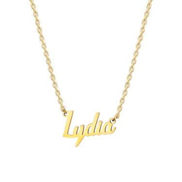 Imagem de MOMOL Colar com nome de aço inoxidável banhado a ouro 18 K, colar personalizado com nome personalizado, colar de placa de identificação para mulheres, Small, Banhado a ouro, Sem Pedra Preciosa