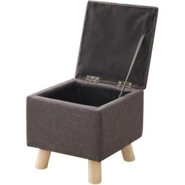 Imagem de Banqueta De Cadeira Otomana Banqueta De Madeira Puff De Armazenamento Otomano Banqueta De Tecido Sofá Banqueta Com Capa De Linho, Dark Gray