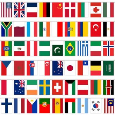 Imagem de YOFANUP Decorações olímpicas 2024, bandeira de bandeiras de 50 países, 58 metros, bandeiras do mundo, decoração de festa olímpica, à prova d'água, sem desbotamento, ótimo para pub, clube, escola,