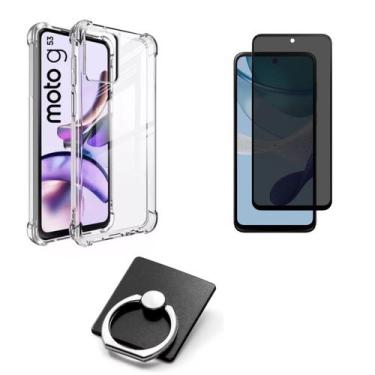 Imagem de Kit Capa + Película Fosca Privacidade + Suporte Anel para Moto G53 - M