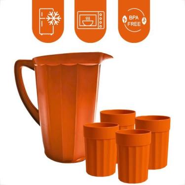 Imagem de Kit Jarra e Copos Plásticos 350ml para Suco Água Bebidas Frias - Grupo