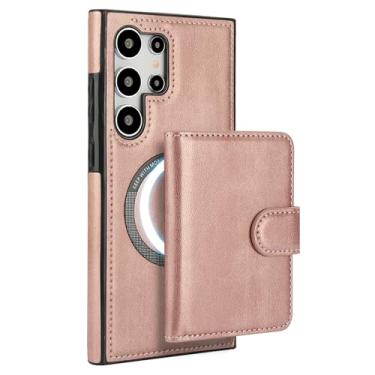 Imagem de HAOMRIYL Capa carteira para Samsung Galaxy S25 Ultra/S25 Plus/S25, capa de couro magnética destacável com função de suporte, capa de proteção, rosa, S25plus