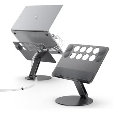 Imagem de Spigen Suporte de mesa ajustável para laptop com organizador de gerenciamento de cabos, portátil, compatível com Mac, Dell, HP, Lenovo e mais - cinza espacial (LD206C)