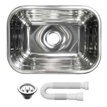 Imagem de PS Cubas Cuba de Cozinha Aço Inox AISI 430, 46x30x14cm, Kit Completo com Válvula e Acessórios, Instalação Sobrepor ou Embutir
