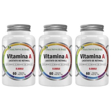 Imagem de Kit 3x Vitamina A Acetato de Retinol 8000ui 60 Capsulas Flora Nativa