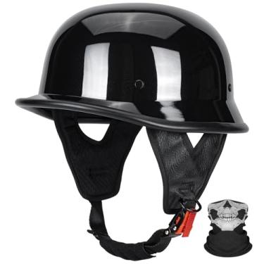 Imagem de QUICKOOL Meio capacete de motocicleta estilo alemão certificado DOT, capacete vintage ABS leve para adultos, capacete retrô de meia face para cruiser scooter Chopper (preto brilhante, 2GG)