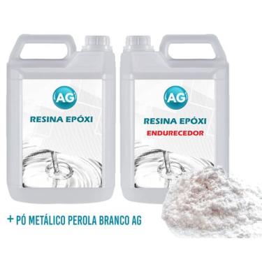 Imagem de Resina Epóxi 1KG + Pó Metálico Perolado Branco AG - Resinas ag