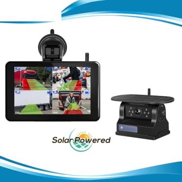 Imagem de IPoster compatível com câmera de ré magnética sem fio movida a energia solar com detecção de IA BSD DVR com visão traseira de 5" e monitor quádruplo compatível com trailer RV(1 Cameras Kit)