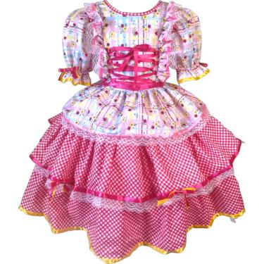 Imagem de Vestido Junino Rosa Festa São João Fitas e Babados Menina