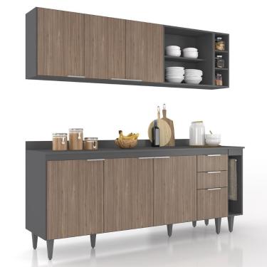 Imagem de Armário De Cozinha Com Tampo Cp11 200cm Pérola Grafite/freijó Z34 - Mpozenato