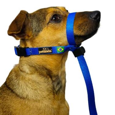 Imagem de Coleira Cabresto Para Cachorro Com Guia Anti Puxão Adestramento Ajustável Com Trava (Azul, G)