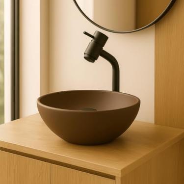 Imagem de Kit Com Cuba P/Banheiro e Lavabo Redonda 35 Cm + Torneira Link + Válvula Click Marrom Matte