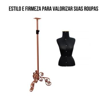 Imagem de Busto Costureira Preto Com Pedestal Vintage Rose - Suporte Estiloso e 