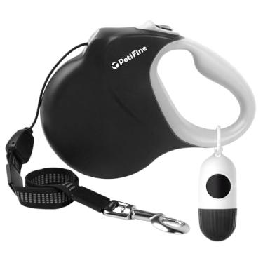 Imagem de PetiFine Coleira retrátil para cães com dispensador e sacos para cocô, coleira resistente de 8 metros para cães médios/grandes de até 50 kg, guia de cachorro longa retração sem emaranhamento de 360°