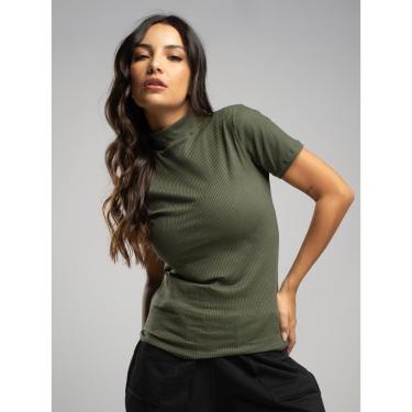 Imagem de Blusa Canelada Gola Alta Manga Curta Moda Feminina Casual-Feminino
