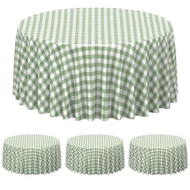 Imagem de Denwiller 3 peças de decoração de toalha de mesa verde sálvia guingão, toalha de mesa xadrez verde redonda descartável para chá de bebê, casamento, festa de aniversário, 213 x 213 cm