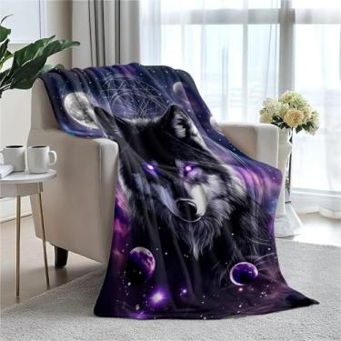 Imagem de Cobertor de lã de lobo roxo espacial 127 x 152 cm para sofá cama, cobertor de flanela de microfibra super macio e aconchegante leve para mulheres, homens e crianças