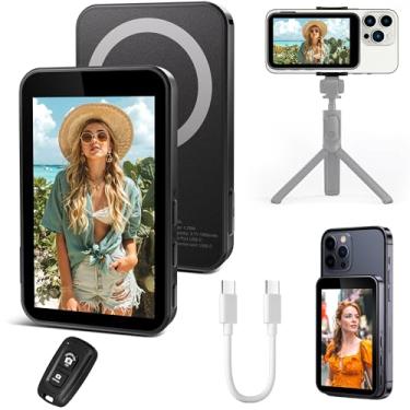 Imagem de AISFUTR Monitor de selfie Vlog para iPhone e Android, tela magnética sem fio para câmera traseira, alto-falante integrado para transmissão ao vivo Tiktok (preto)