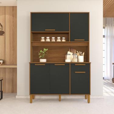 Imagem de Armário De Cozinha Compacta Fidelitá Grécia 120cm 5 Portas 1 Gaveta Com Tampo E Fundo Freijó/chumbo