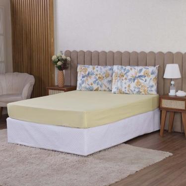 Imagem de Jogo De Lençol Beatriz Solteiro 2 Peças Percal 180 Fios 100% Algodão Ponto Palito - Amarelo Concha