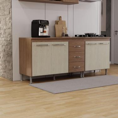 Imagem de Kit 2 Balcões Modulados Gabinete Pia 120cm E Cooktop 70cm Com Tampo Paris Fidelitá Nogal/salinas