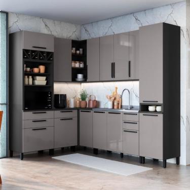 Imagem de Cozinha Modulada Completa Fidelitá Mônaco 8 Peças 449cm 14 Portas 5 Gavetas Sem Tampo Chumbo/titânio