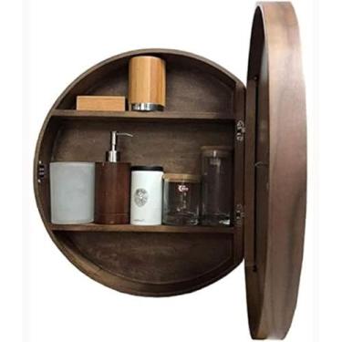 Imagem de Armários De Espelho Espelho De Parede Do Banheiro Com Armário De Armazenamento Espelho Redondo Espelho De Vaidade Do Banheiro Armários De Móveis De Espelho De Armazenamento, Black, 50cm