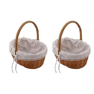 Imagem de Cestas de flores de vime com lixeiras de armazenamento com manuseio de grande capacidade elegante para decoração de casal Decoração de casca de piquenique.