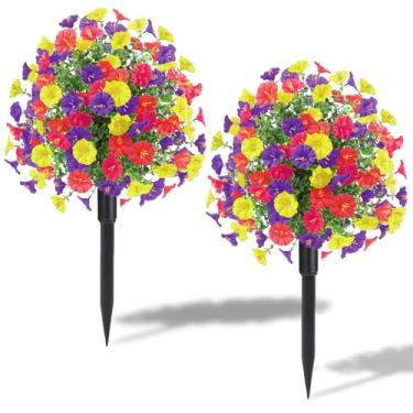 Imagem de Lokediren Pacote com 2 arbustos artificiais de buxo topiária com espigas, arbustos artificiais resistentes a UV, plantas falsas realistas, arbustos de plantas artificiais para decoração de jardim