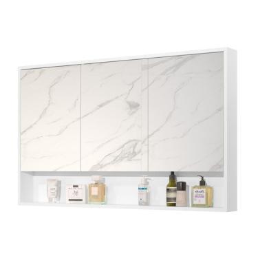 Imagem de Espelheira Hefesto 3 Portas Armário Aéreo Banheiro - Branco
