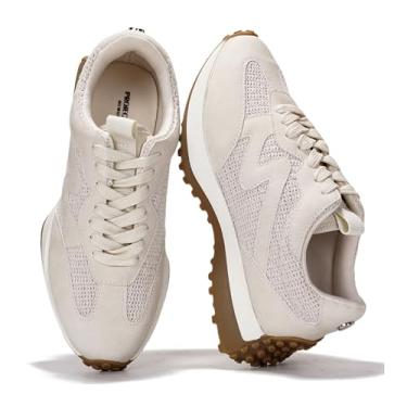 Imagem de Project Cloud Tênis moderno para mulheres – Espuma viscoelástica e antiderrapante confortável casual feminino tênis fashion – Tênis leve com cadarço (Lecco), Creme, 36
