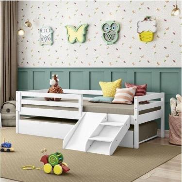 Imagem de Bicama Solteiro Infantil Prime com Kit Escadinha e Escorrega Casatema Branco