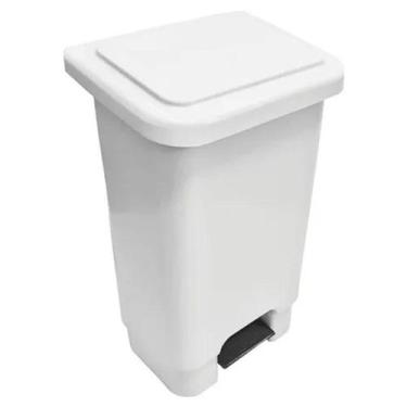Imagem de Lixeira com Pedal Retangular de 25 Litros Branca Lar Plásticos - LAR P